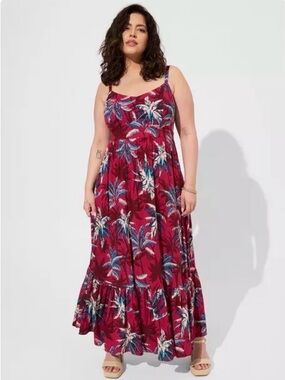 Torrid Fuchsia Palm-Print Maxi Dress